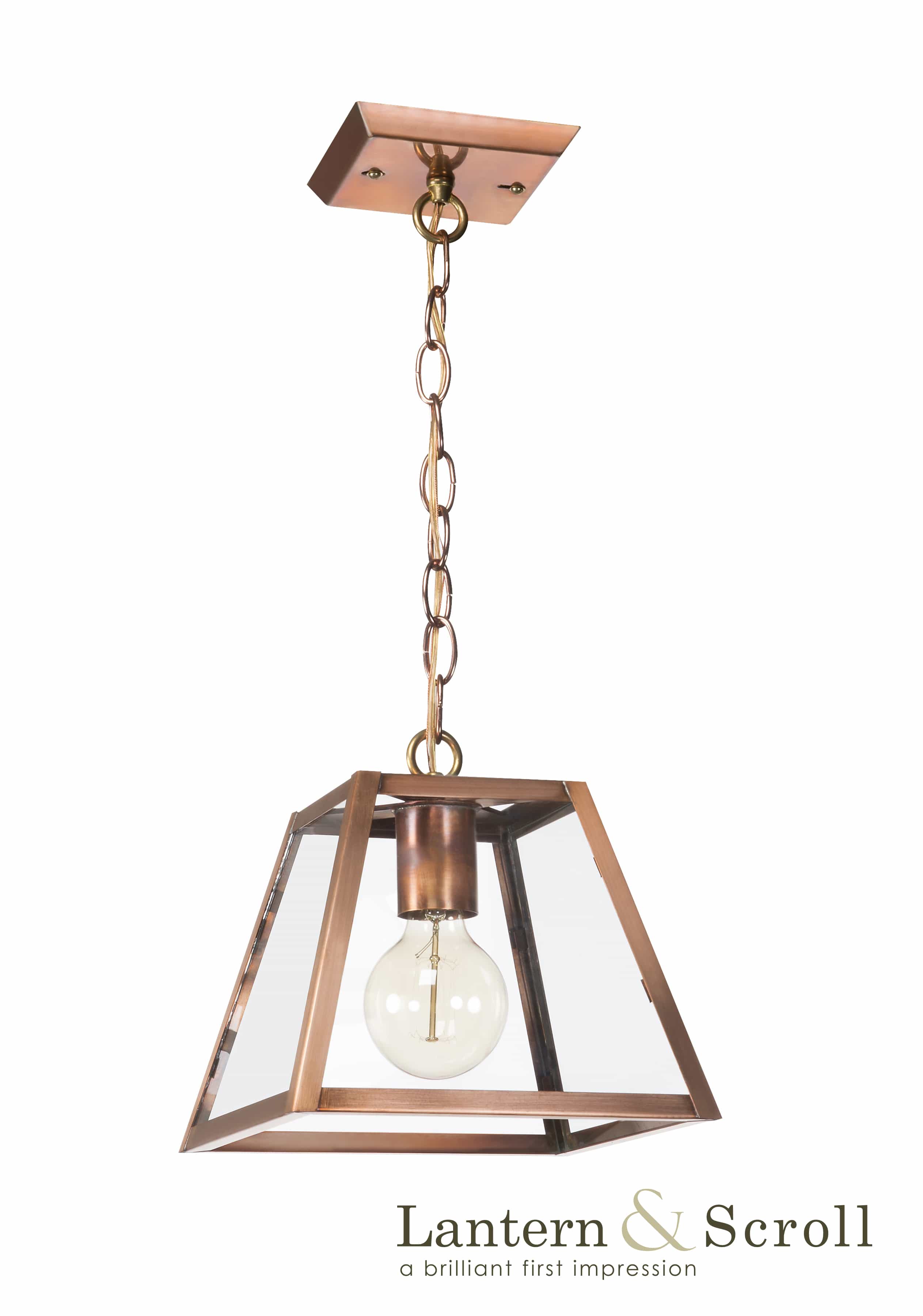 hanging ceiling light lantern bronze copper chain brass exterior interior electric gas scroll -