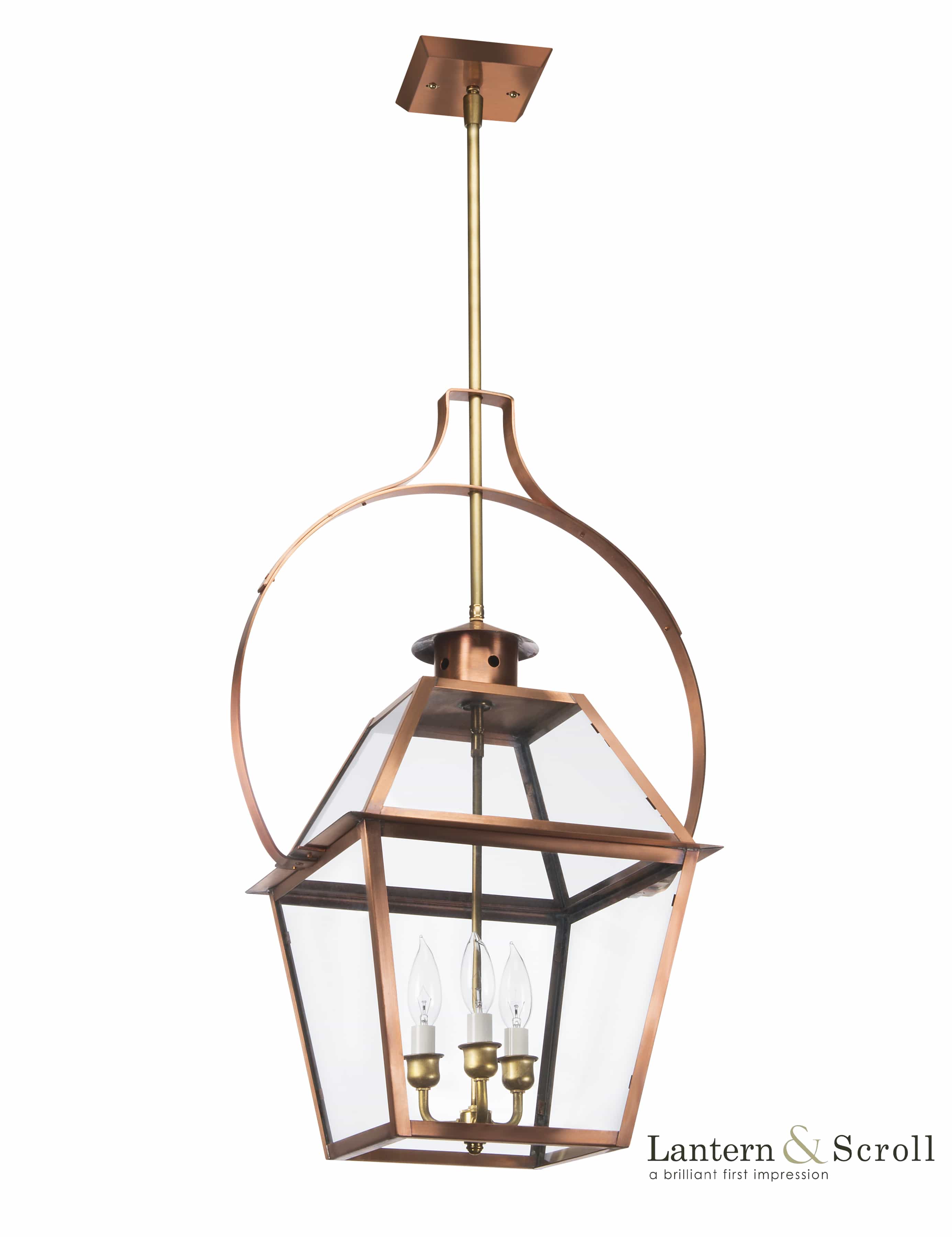 hanging ceiling light yoke lantern bronze black copper chain brass interior exterior gas electric scroll