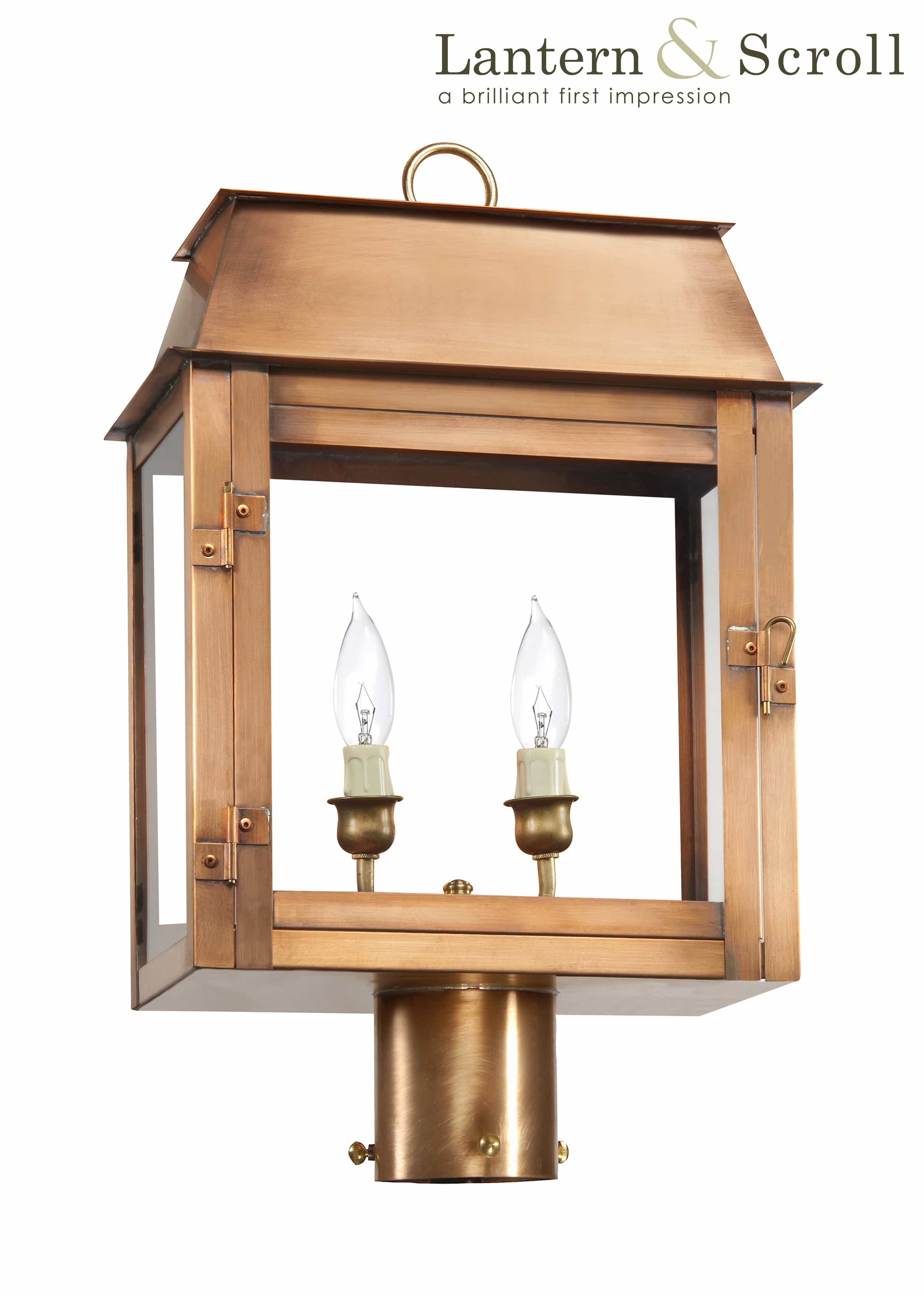 post mount pole light lantern black copper brass exterior interior gas electric scroll